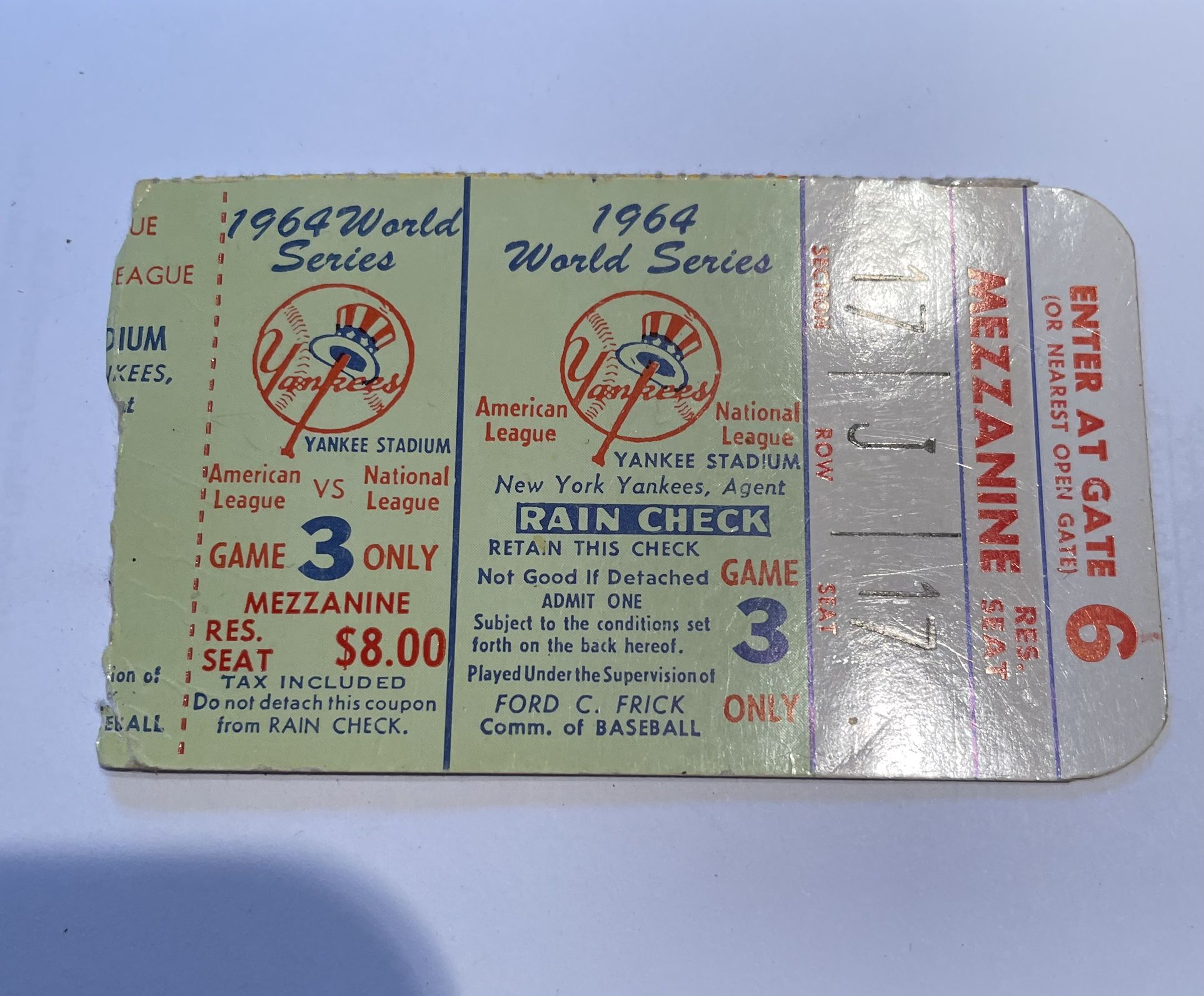 1964 World Series Game3 Ticket Stub