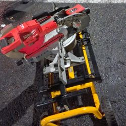 Milwaukee M18 FUEL dual-bevel sliding compound miter saw mounted 