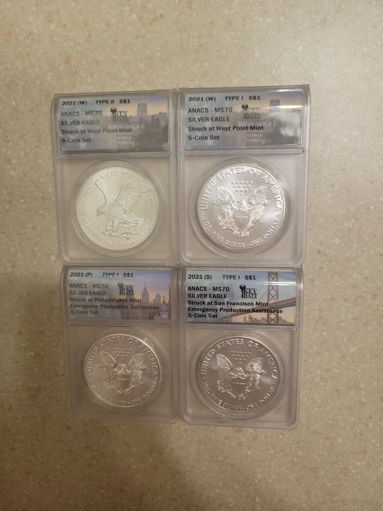 2021 P, S And W American Silver Eagles. Graded. $60 Each