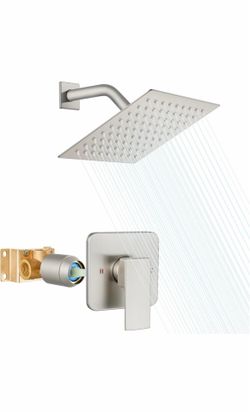 Shower Faucet Set with Valve, Bathroom Rainfall Shower System, Wall Mount Single Handle Shower Trim Kit, Rainfall Fixed Shower Head, 8 Inch Square Sho