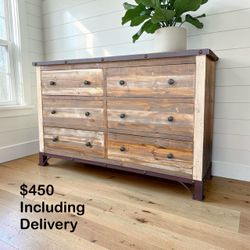 International Furniture Direct Rustic Solid Wood 6-Drawer Dresser 62” – Free Delivery