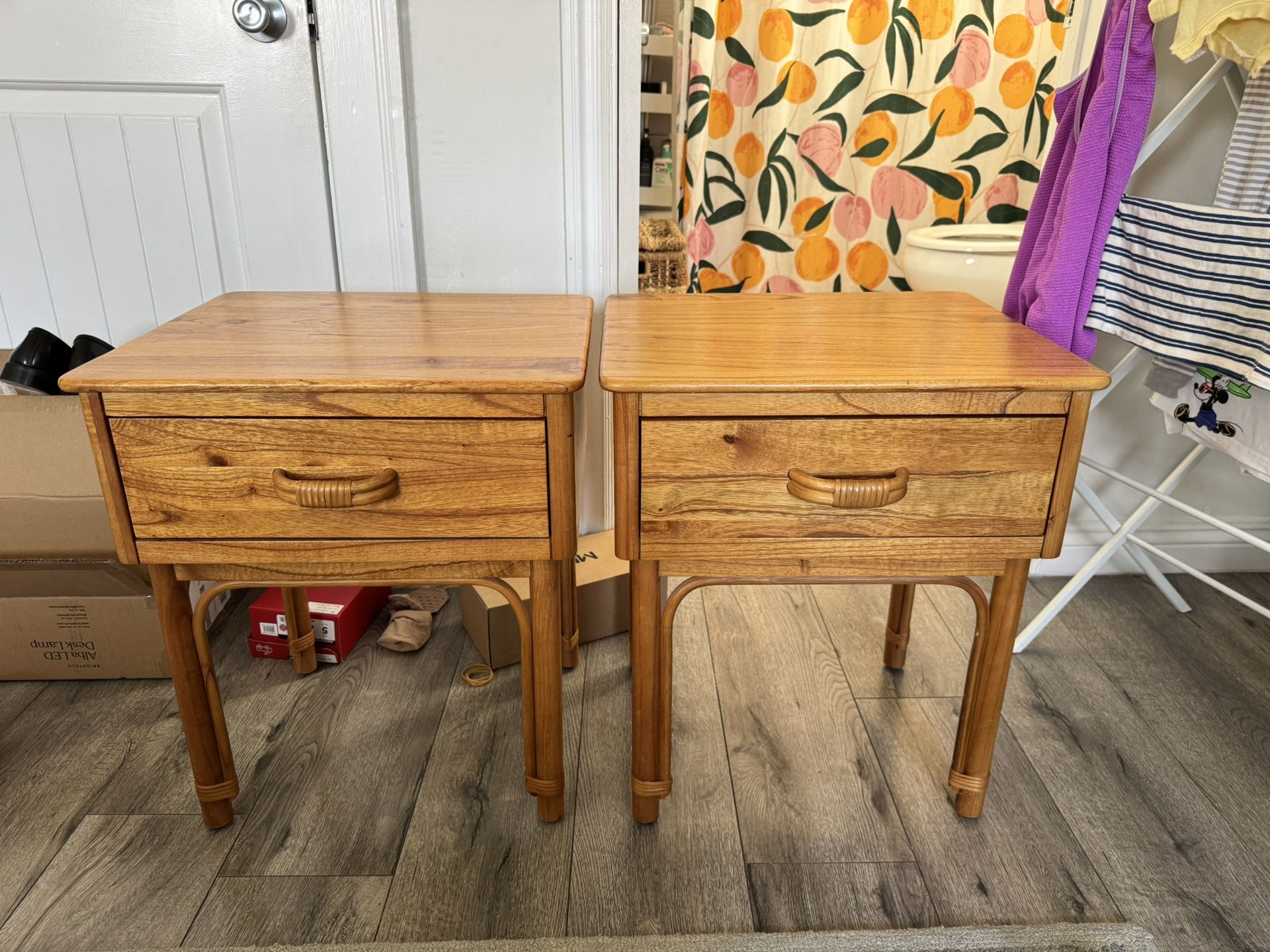 Vintage Wood Nightstands – Set of 2