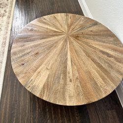 Modern Industrial Round Drum Coffee Table – Natural Solid Wood | Assembled & Like New ( Firm Price ) 