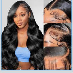 13x4 Body wave HD Lace Front Human Hair Wig | 200 Density | Drawstring | 28 inch black
