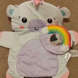 Bright Starts Gently Used Pink Baby Tummy Time Play Mat With Rainbow Mirror