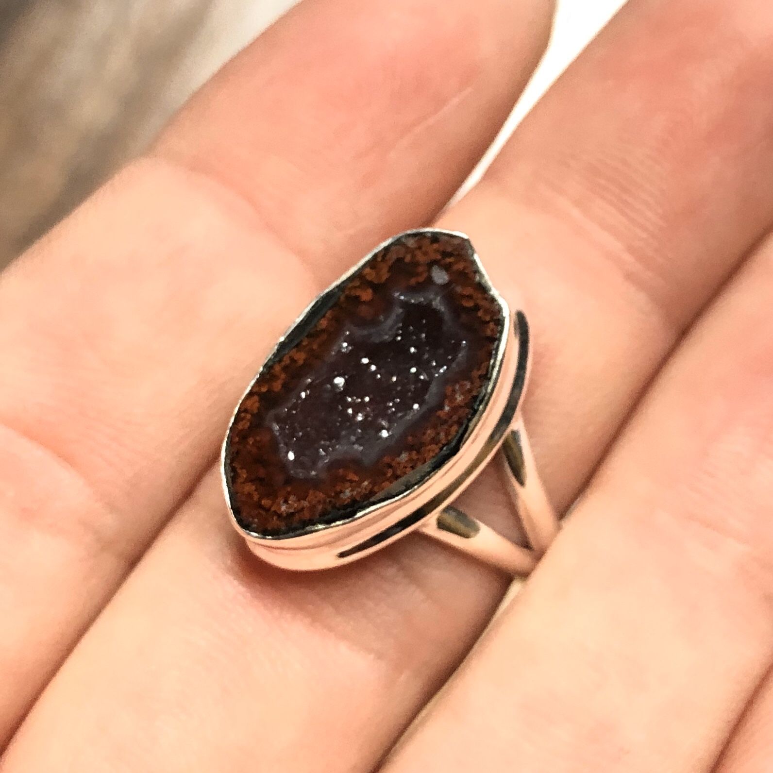 Coconut Geode Druzy 925 Ring Size 7