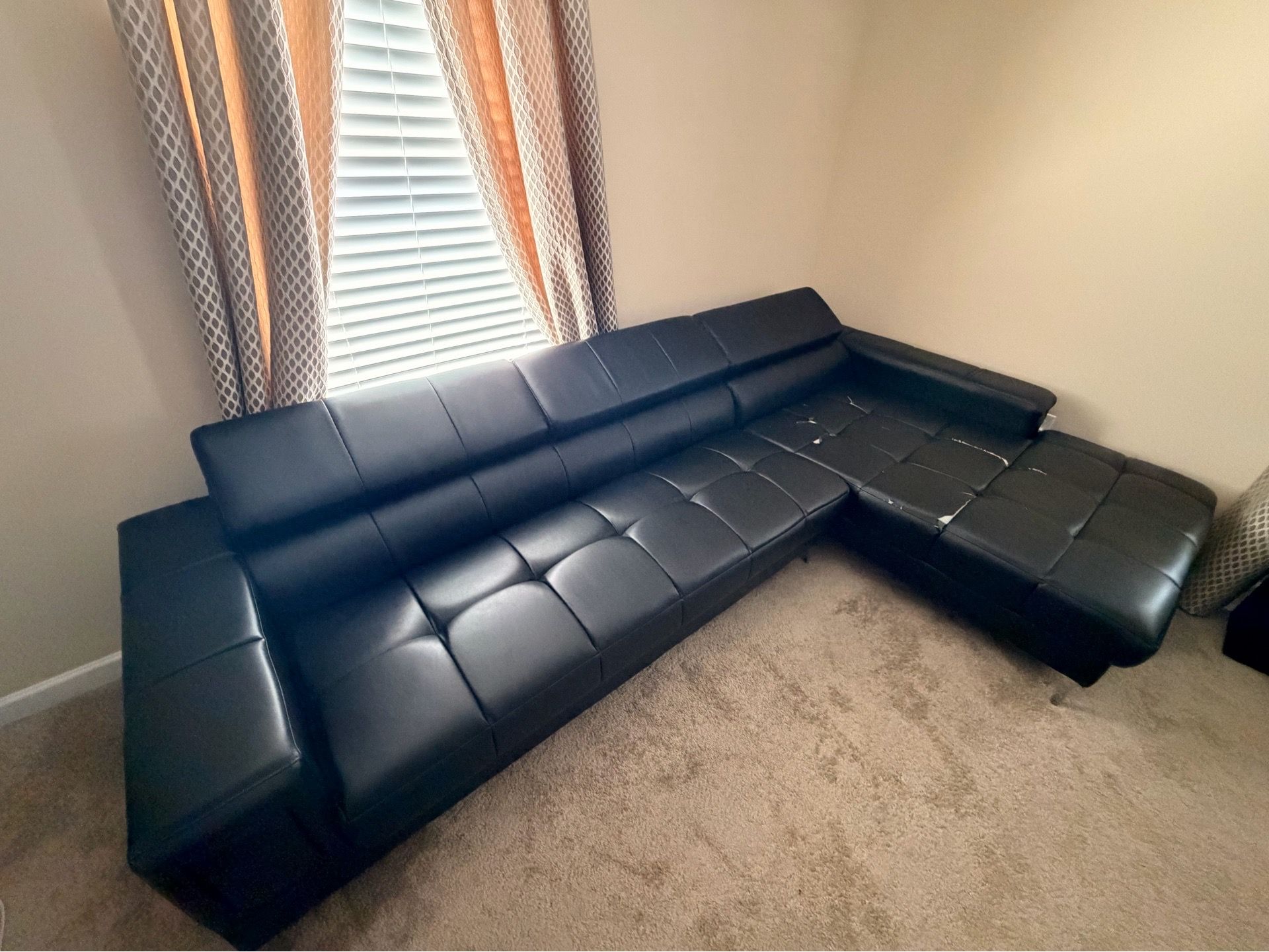 Sectional Sofa With Adjustable Headrest In Black Contemporary L Shaped Leather