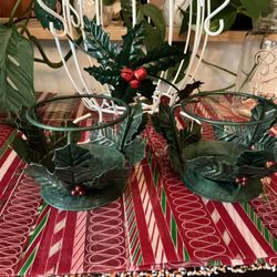 Vintage Metal Basket And Candle Holders 