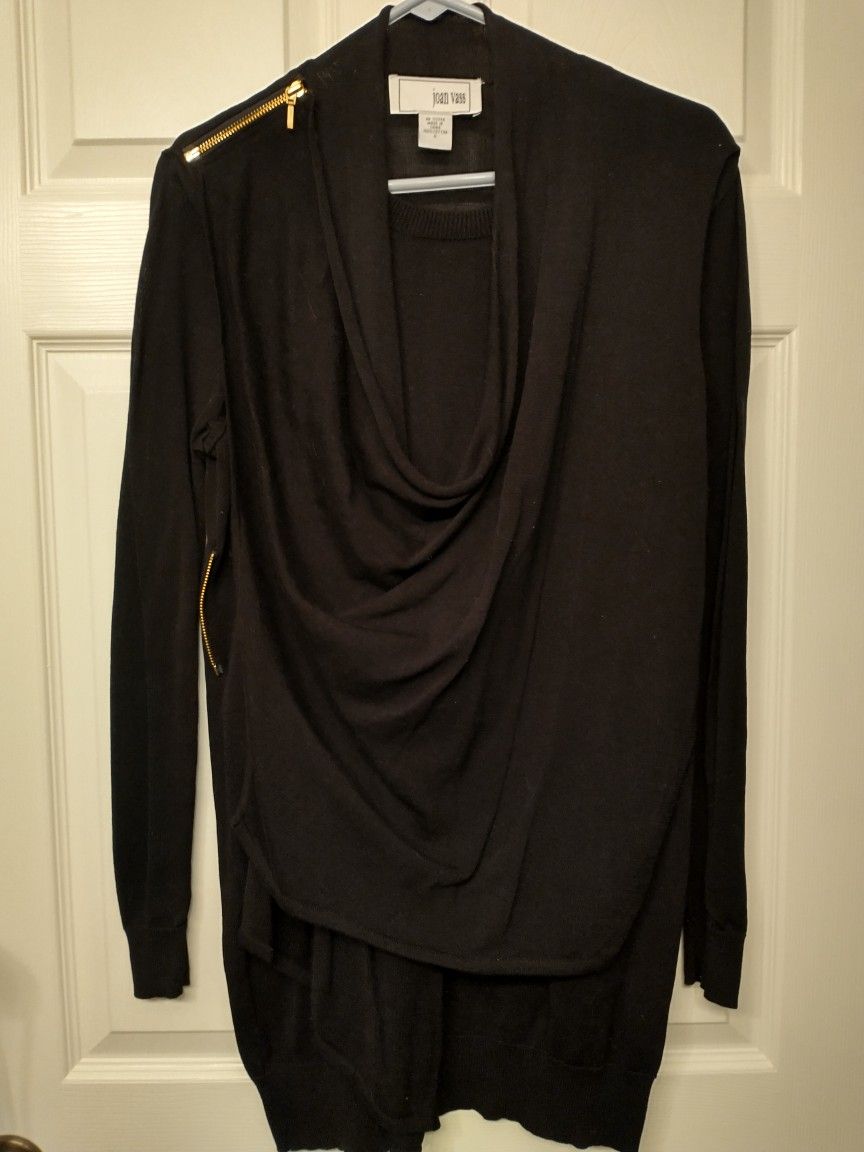 Joan Vass Size 0 Black Tunic / Cardigan Shirt Top