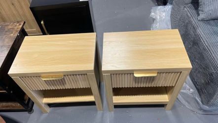 New-Nightstand Set of 2, Mid Century Modern Wooden Farmhouse Fluted Cabinet Bedside Cabinet