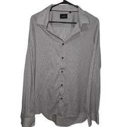 7 Diamonds Mens Dress Button Down Shirt XL Red White Striped Melange Stretch