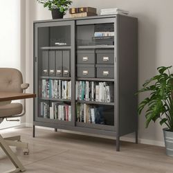 IDÅSEN Metal Cabinet with Sliding Glass Doors