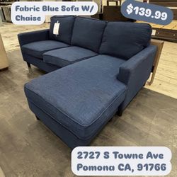 Blue Fabric Sofa With Chaise 