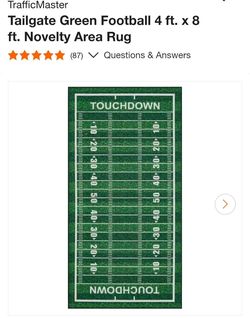 Tailgate Green Football Novelty Area Rug Retail Price $30