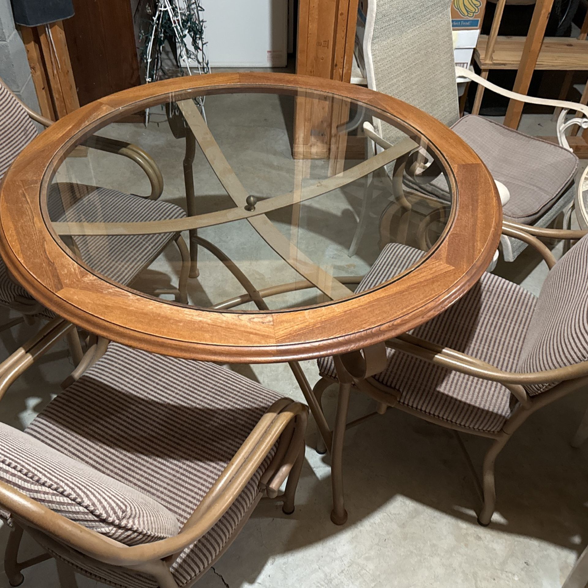 Hampton Bay Breakfast Table Glass, Metal And Wood Table W/ 4 Chairs