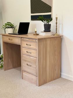 Modern Organic Vintage Solid Wood Desk – Refinished Neutral Pine