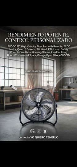 FUGOO 18" High Velocity Floor Fan with Remote