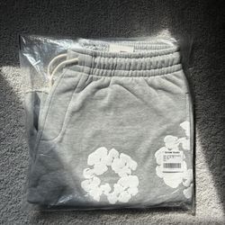 Grey Denim Tear Sweat Shorts Size L