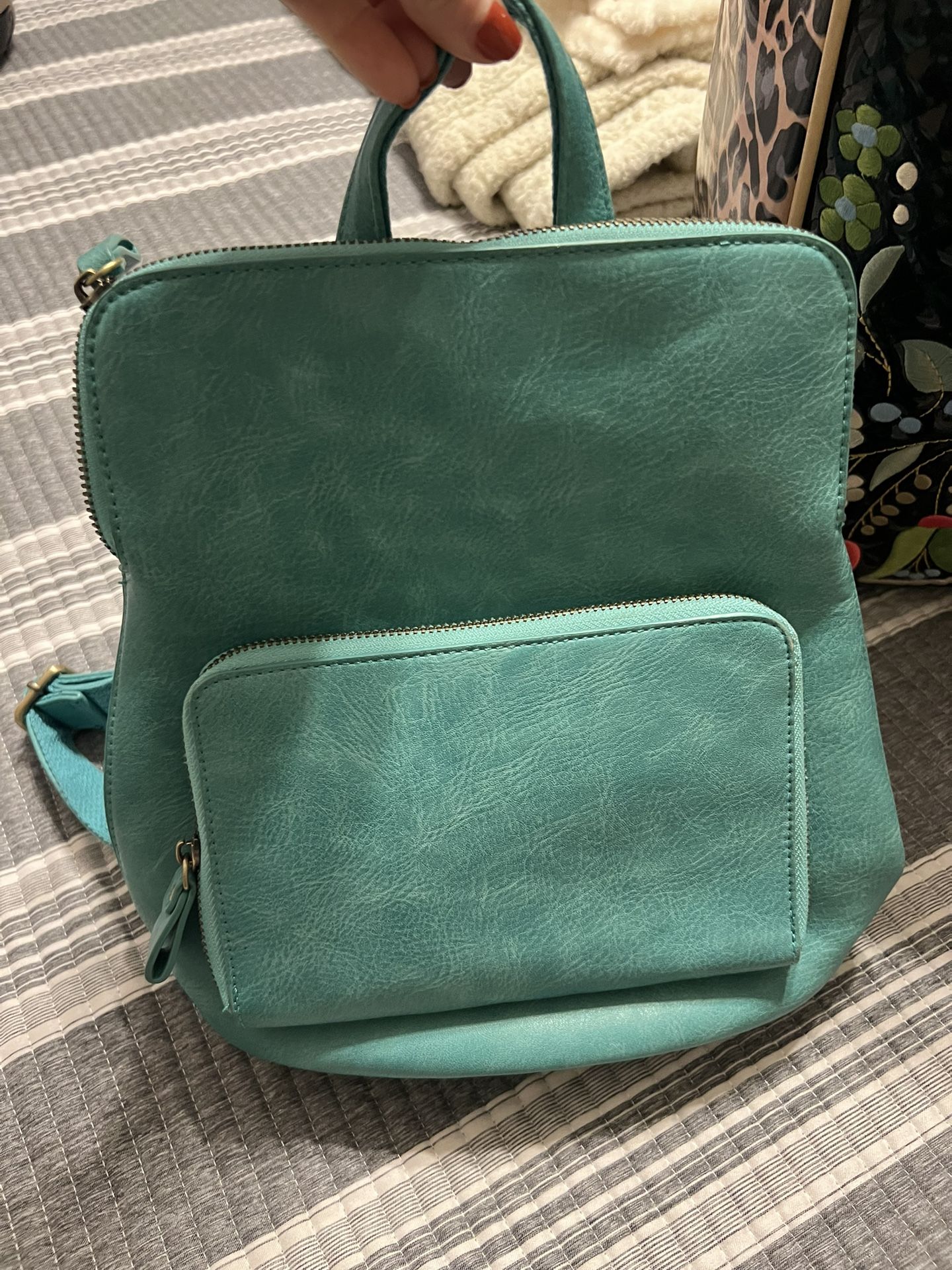 Turquoise Leather Mini Backpack