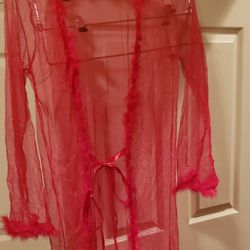 RED Sheer Feather lined Robe