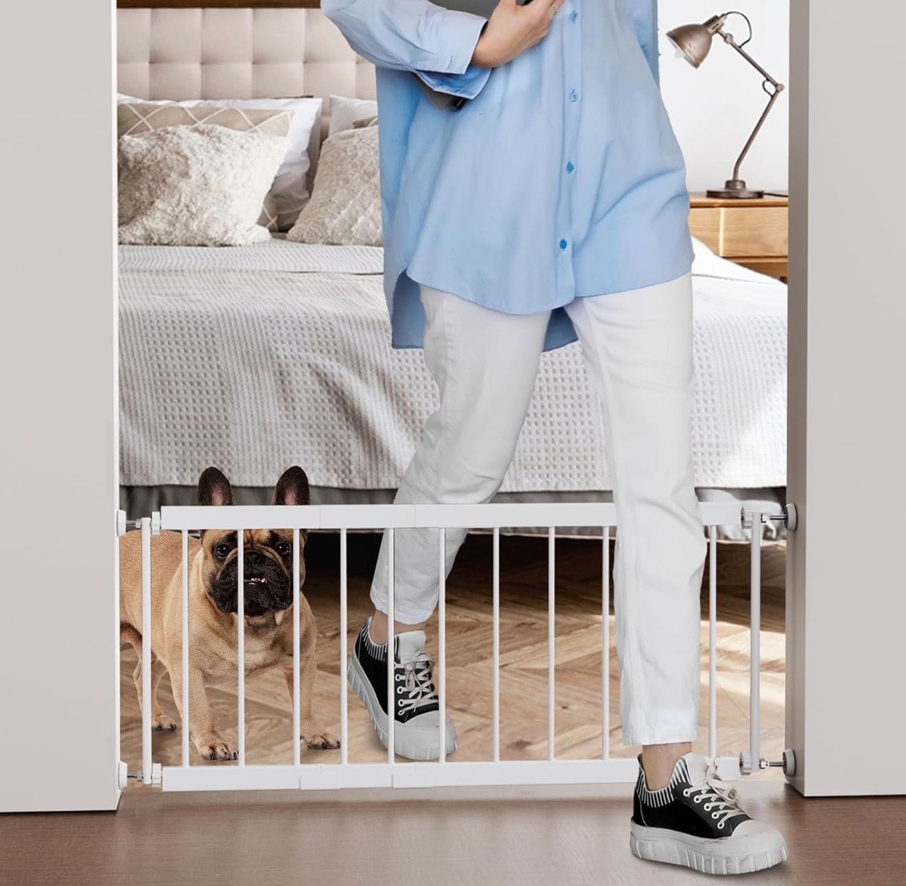 13" Tall Small Dog Gate 18"-36'' Width Expandable, Easily Step Over Pet Gate with 2 Extension Kits