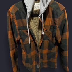 Orange Faux Fur Lined Button Up Flannel