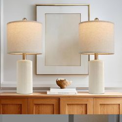 20.25'' Ceramic Table Lamps Set of 2 Small Farmhouse Bedside lamp Creamy White Modern Nightstand End Table Lamps for Living Room Bedroom Study Office