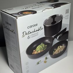 CAROTE 6pcs Pots and Pans Set Non Stick, Versatile Detachable Handle, Cookware Sets