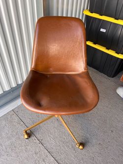 Brown Leather Executive Office Chair with Brass Gold Base & Casters