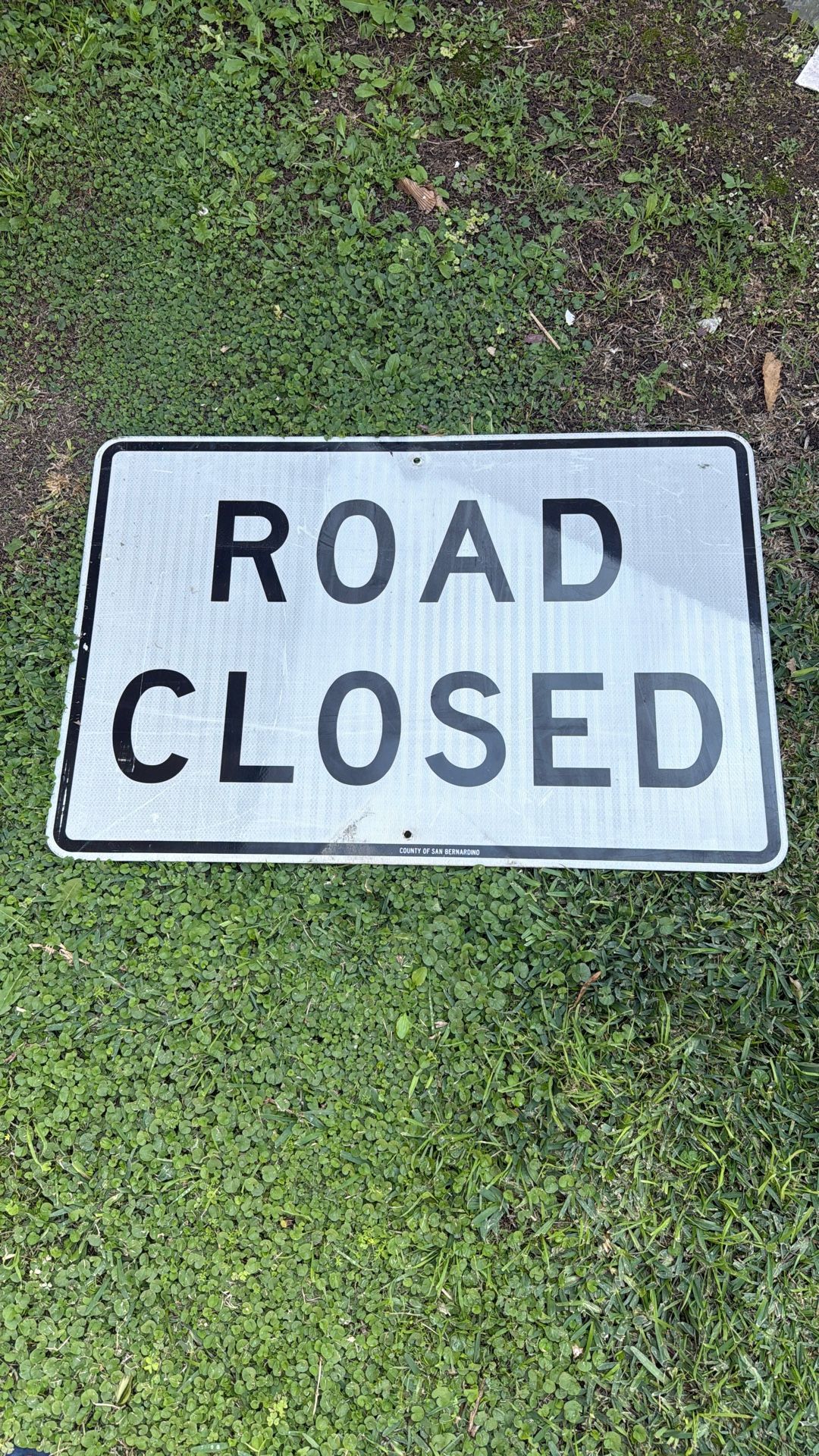 AUTHENTIC ROAD CLOSED SIGN HIGHWAY INTERSTATE FREEWAY ROUTE 66 GARAGE MANCAVE
