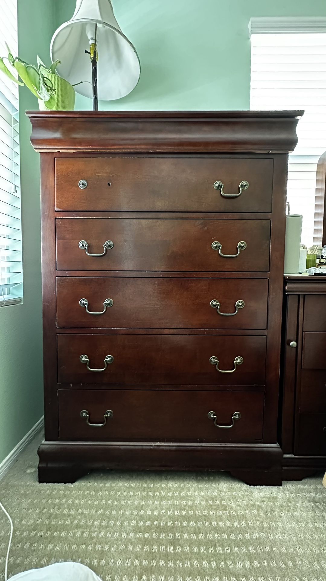 Antique Dark Cherry Wood Dresser