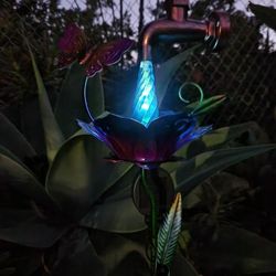 BUTTERFLY With Running Water Effect Spigot Solar LED Stake, 36" H