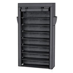 Grey 10 Tiers 45 Pairs Shoe Rack Cabinet with Dustproof Cover Shoe Storage Closet Organizer