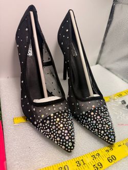 Black Mesh Crystal Rhinestone Stiletto Heels size 41