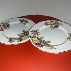 MANOR ROSES Queen Anne 8"PLATE Fine Bone China MADE in ENGLAND Gold Trim Perfect!