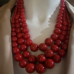 Red Necklace & Earrings 