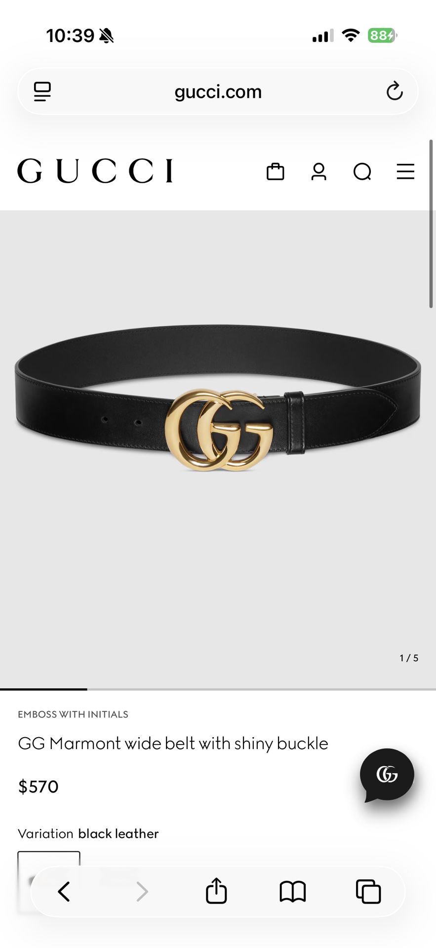GUCCI Marmont GG  wide belt with shiny buckle Size 80 