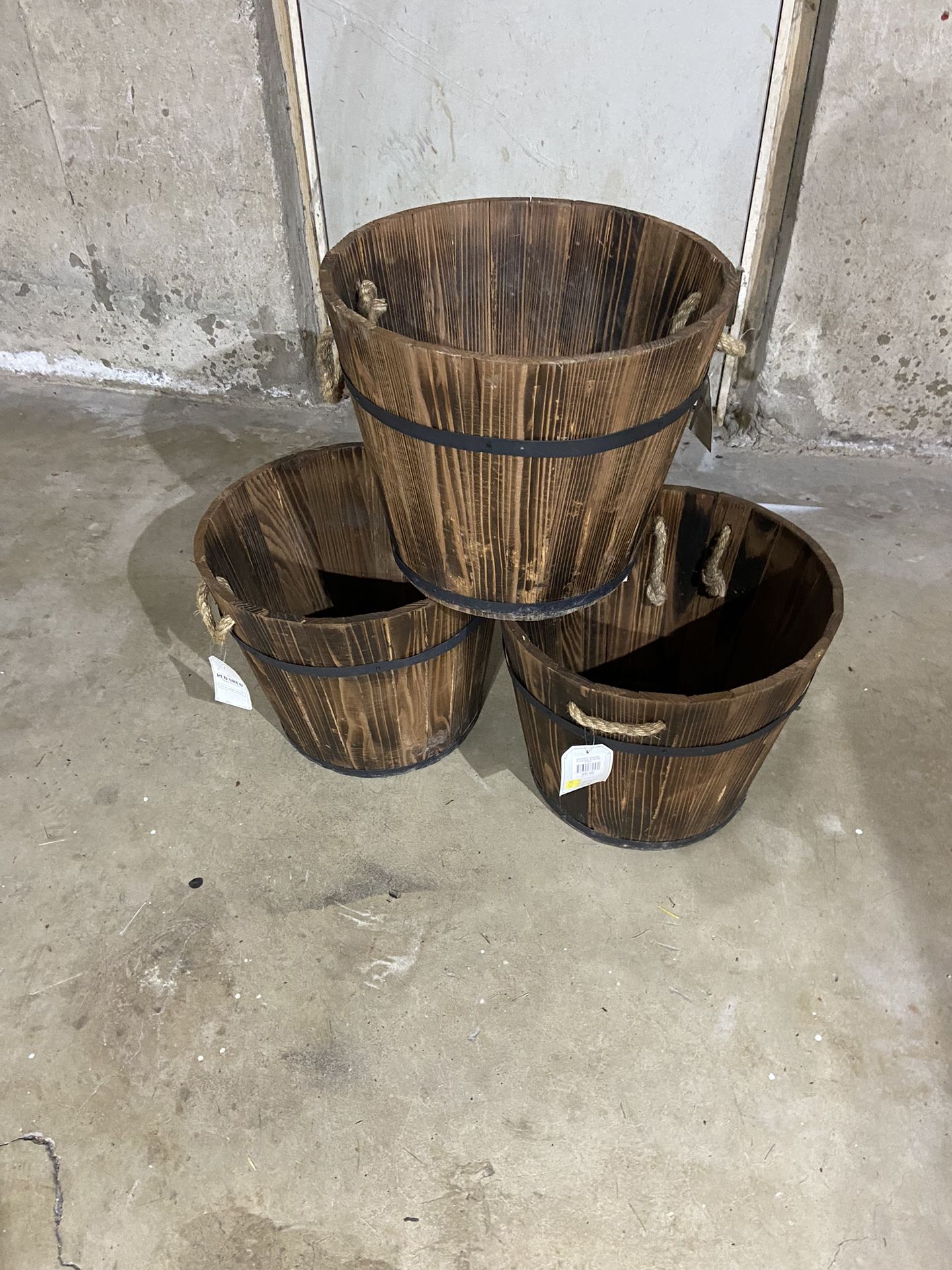 3 Red Shed Wood Whiskey Barrel Planters with Rope From TSC