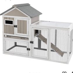 48" L Rabbit Hutch Indoor and Outdoor 2-Story Rabbit Cage with Pull Out Tray,Fir Wood Pet House with Wooden Ramp,Waterproof Bunny Cage Indoor with 2 A