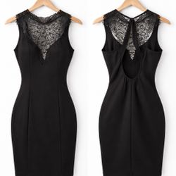 Lulu’s Black Lace Bodycon Dress Open Back Tie Made in US