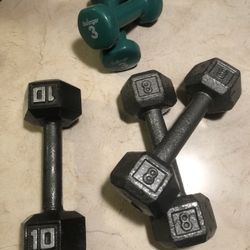 Dumbbells 10 Pound, Pair 8 Pound, Pair 3 Pound