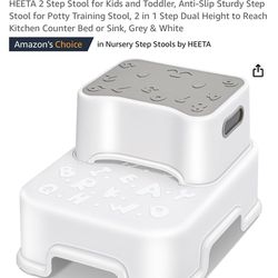 HEETA 2 Step Stool for Kids and Toddler, Anti-Slip Sturdy Step Stool for Potty Training Stool, 2 in 1 Step Dual Height to Reach Kitchen Counter Bed or