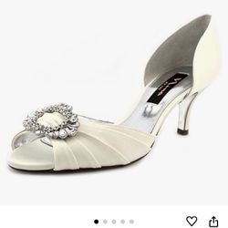 Ivory Satin Peep Toe Kitten Heels