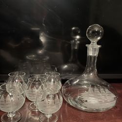 Toscany Etched  Decanter With Stopper & Glasses