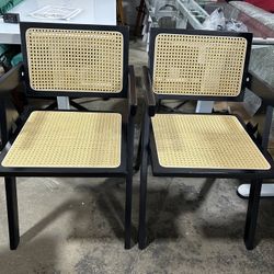 Set of 2 Bardot Black Wooden Dining Chair with Rattan Back
