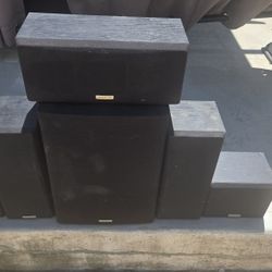 Kenwood KS-201HT Set Of 5 Speakers (1) Center (2) Front & (2) Rears Black Wood and Subwoofer