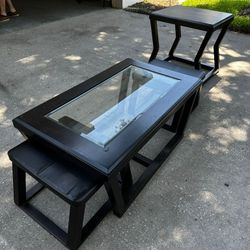 Living Room Coffee Table, 2 Small Stools, And Side Table