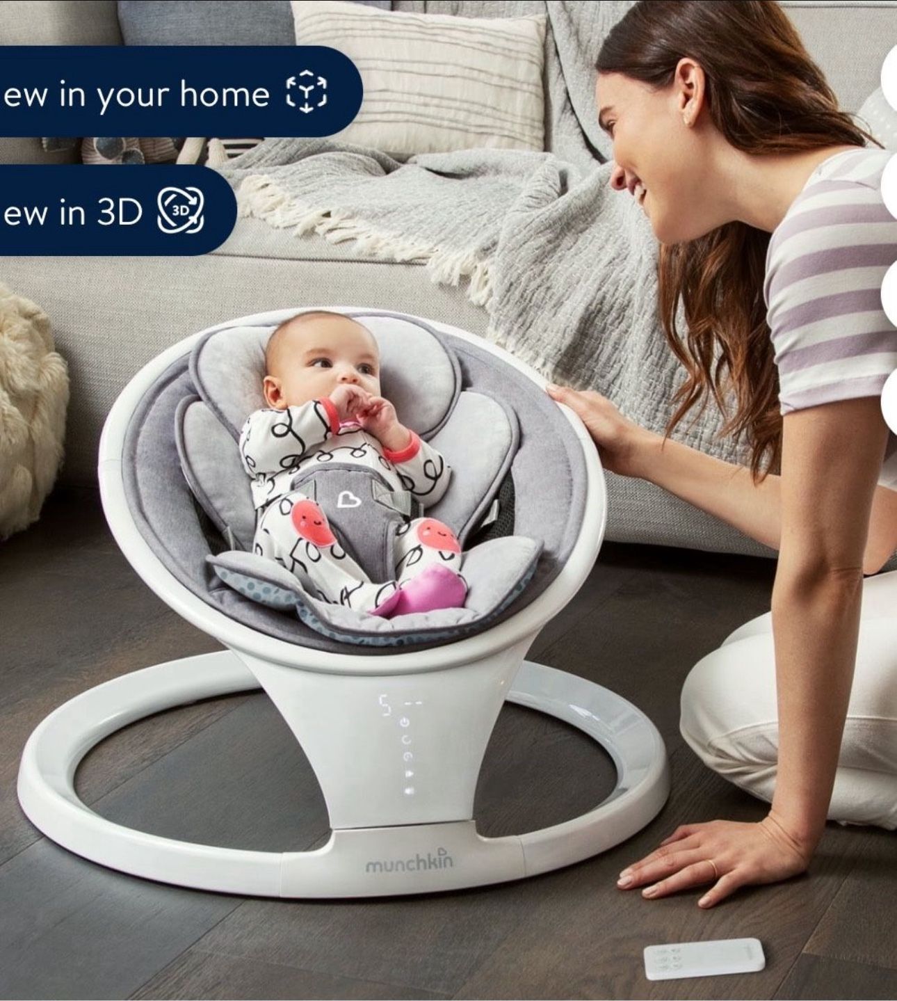 Brand New Munchkin® Bluetooth Enabled Infant Baby Swing, Includes Remote Control, White, Unisex