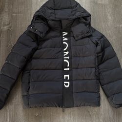 Men’s Black Moncler Puffer Jacket with Reflective Letters