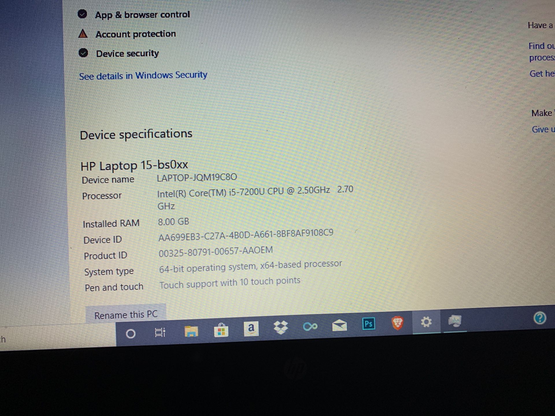 HP touchscreen Laptop 15-bs0xx